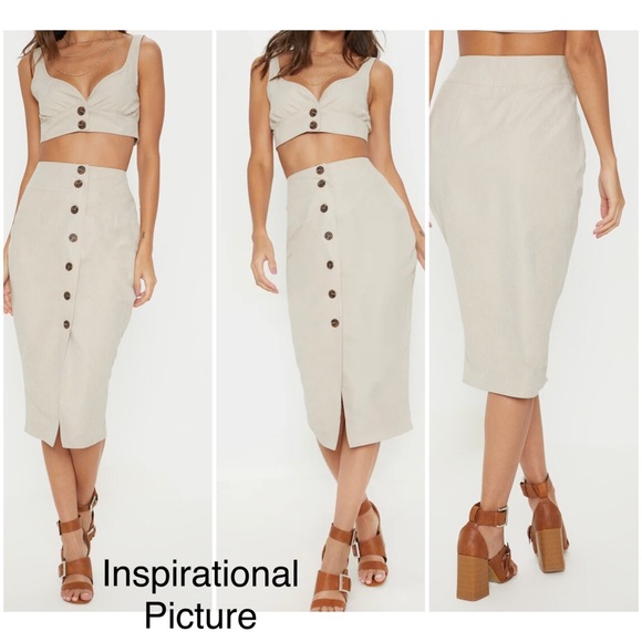 Marc New York Faux Suede Button Down Beige Midi Pencil Skirt - size Small - Picture 1 of 9